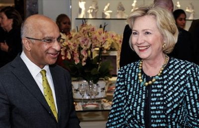 Rumi Verjee and Hillary Clinton at the Clinton Foundation Lunch